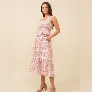 Just Me Pink Floral Midi Dress
